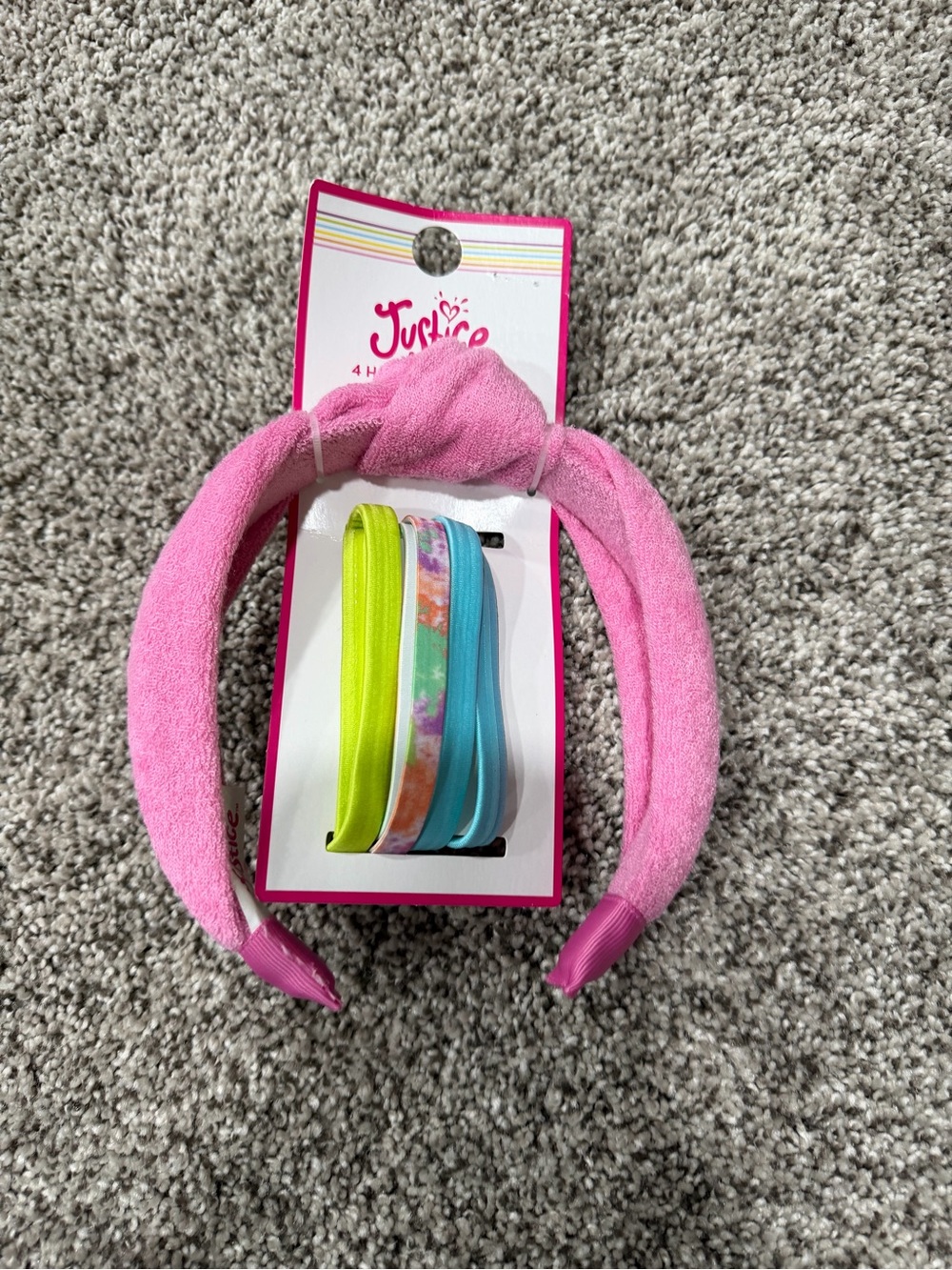 Justice Pink Knotted Headband with Lime, Blue and Multicolor Hair Ties